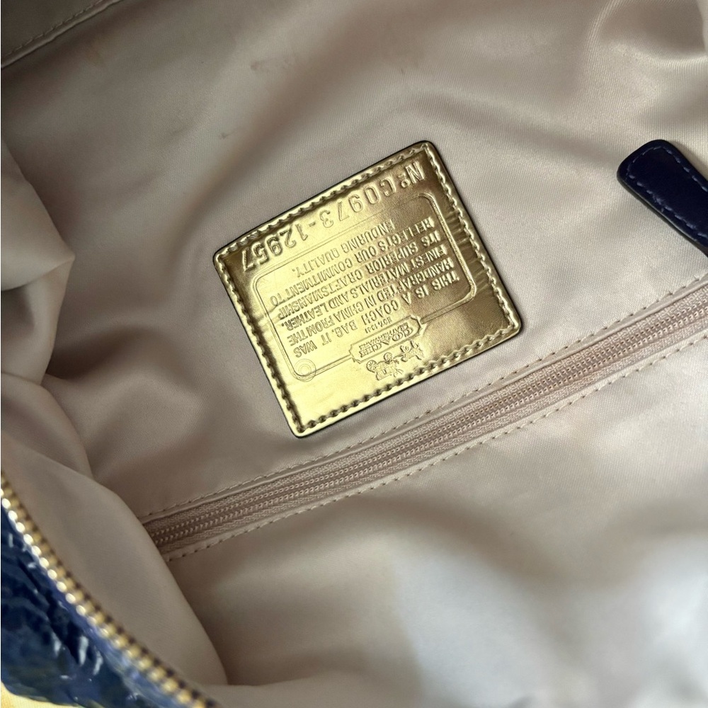 Coach Patent Leather Satchel in Deep Navy Blue with Gold Hardware - Picture 10 of 11